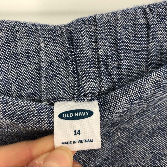 Old Navy Harper Pull On Linen Pants Womens 14 Blue Pockets Stretch Waist - Picture 3 of 11
